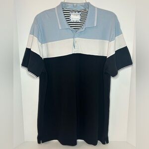 Denim & Flower Mens Color block black blue white short sleeve Polo shirt size XL